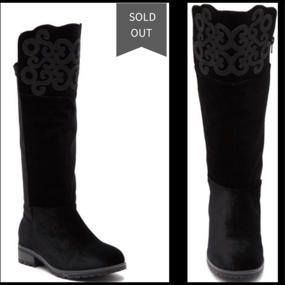 XOXO•GIRLS EMBROIDERED VELVET VAMP KNEE HIGH BOOTS - Picture 7 of 9